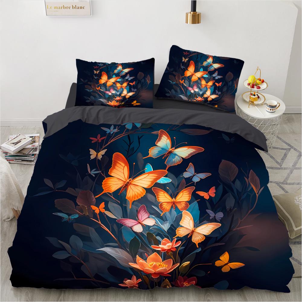 Butterfly 3D Printed Pattern (Three-piece Set) Single Double Queen Quilt Cover Pillowcase Bedding Set