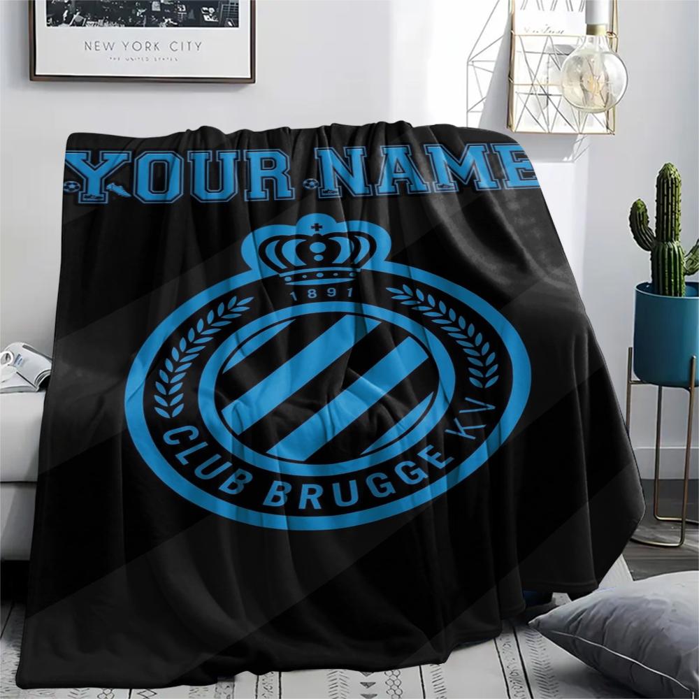 1PC Custom Name Club Brugge Kv Patterned Flannel Blanket Suitable For All Seasons for Home Decor Warmth and Comfort Gifts Holiday Present