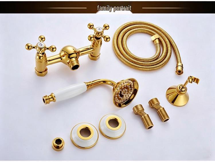 Gold-Plated Retro European Shower Set: Dual Handle Bathtub Faucet with Hot and Cold Mixer