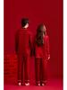 Red Double Happiness Embroidered Ice Silk Couple Pajamas Set for Bride and Groom