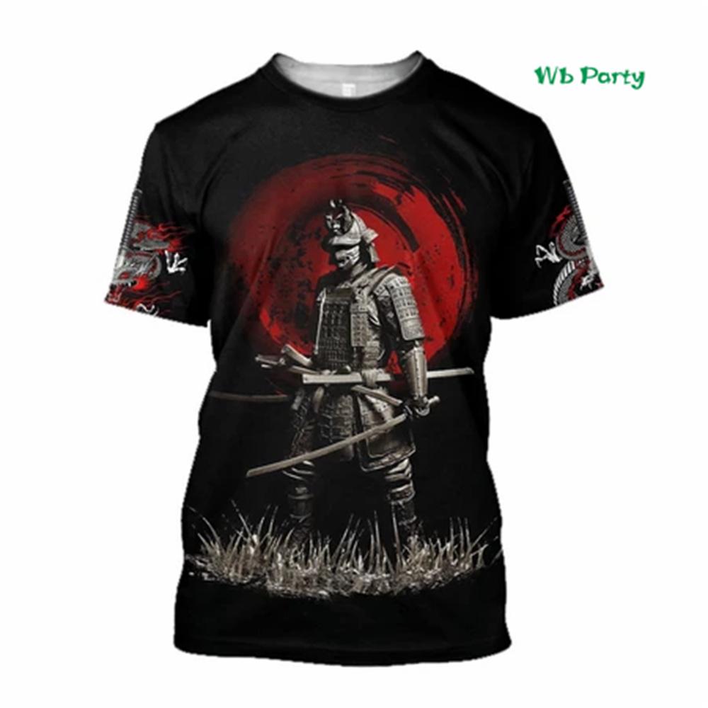 Japanisches Herren-T-Shirt 3D Samurai-Druck Kurzarm-T-Shirt Oversized Harajuku Tops Herren Street Casual T-Shirt Sommerkleidung