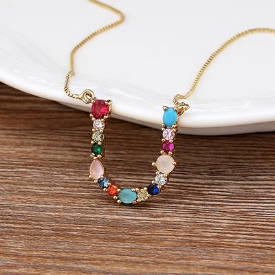 Nidin High Quality Wholesale 26 Letters Multi-color Zircon Necklace Copper Pendant Women Girl Fine Party Jewelry Family Gifts