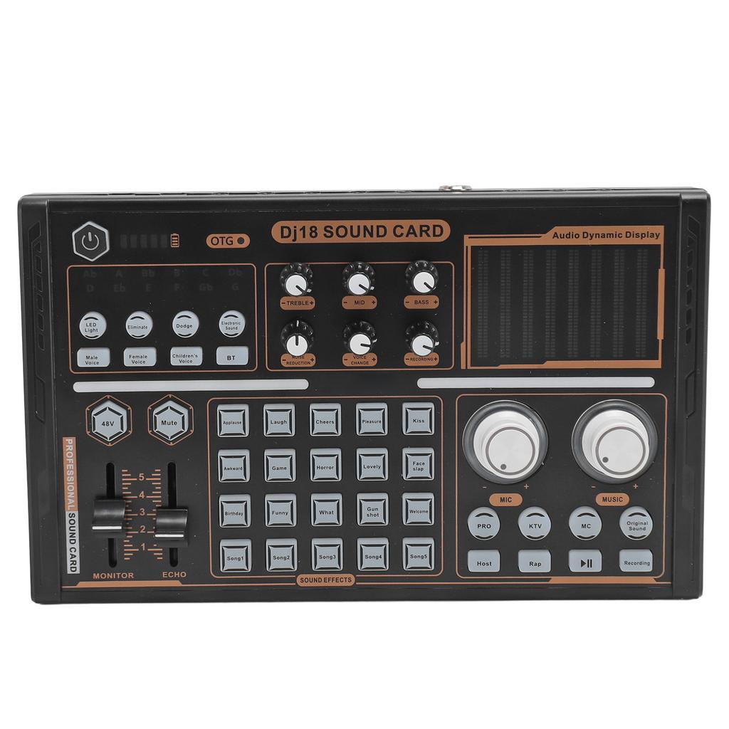 Sound Mixer Multi Sound Effects Noise Reduction Colorful Lights DJ18 Bluetooth Live Sound Card for 4