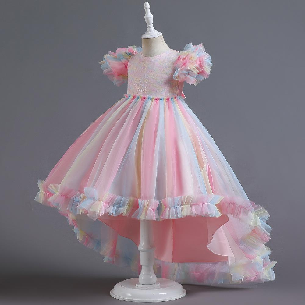 Klavier-Recital-Kleider für Mädchen, Geburtstags kleider, Kleider mit Puffärmeln für Kinder, Laufstegkleider für Blumenmädchen mit Schleppen