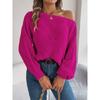 Women's Autumn/winter Casual Cut-out One-line Neck Off-shoulder Lantern Sleeve Sweater