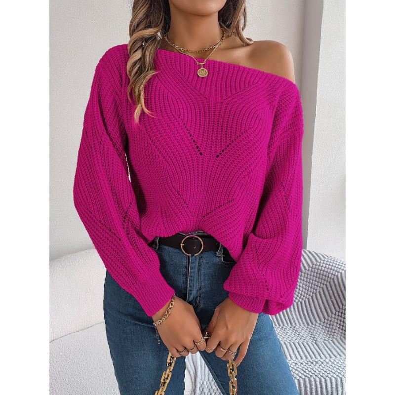 Women's Autumn/winter Casual Cut-out One-line Neck Off-shoulder Lantern Sleeve Sweater