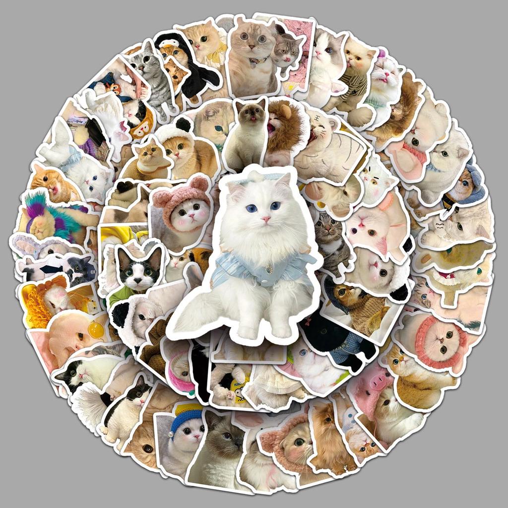 100 Cute Cat Emoticon Stickers: Waterproof Decorative Kitten Designs for Mobile Phones and Computers.