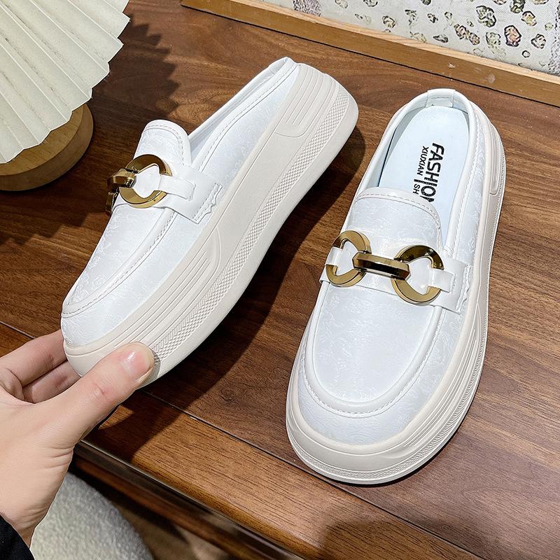 

Baotou half shappers женские новые туфли на толстой подошве без каблука с полуподдержкой летом 2025 года носят ленивые туфли с одной педалью 35 белый