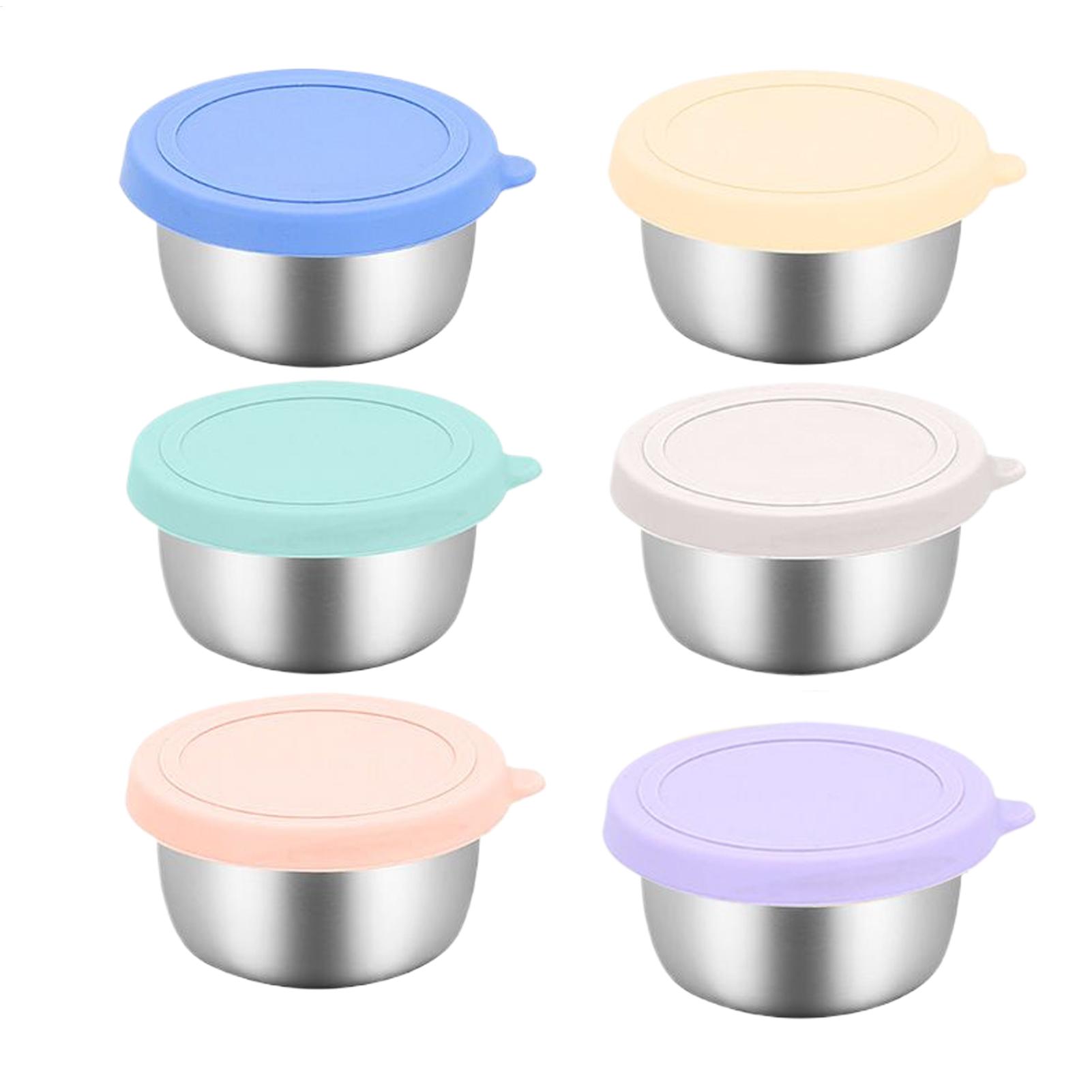 

6 Pcs Stainless Steel Dipping Sauce Cups Condiment Dishes Sauce Cups Food Containers Reusable Silicone Lids Leakproof for Home China Mainland