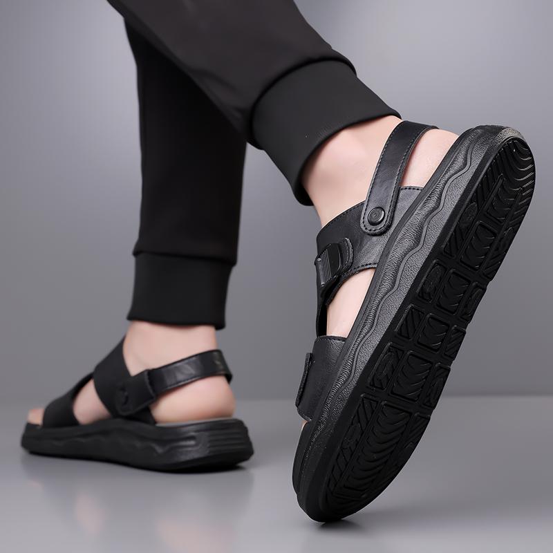 New Outdoor Leather Sandals Non-slip Beach Flats Dual-Purpose Male Slippers Travel Open-toe Half Drag Mens Summer Shoes