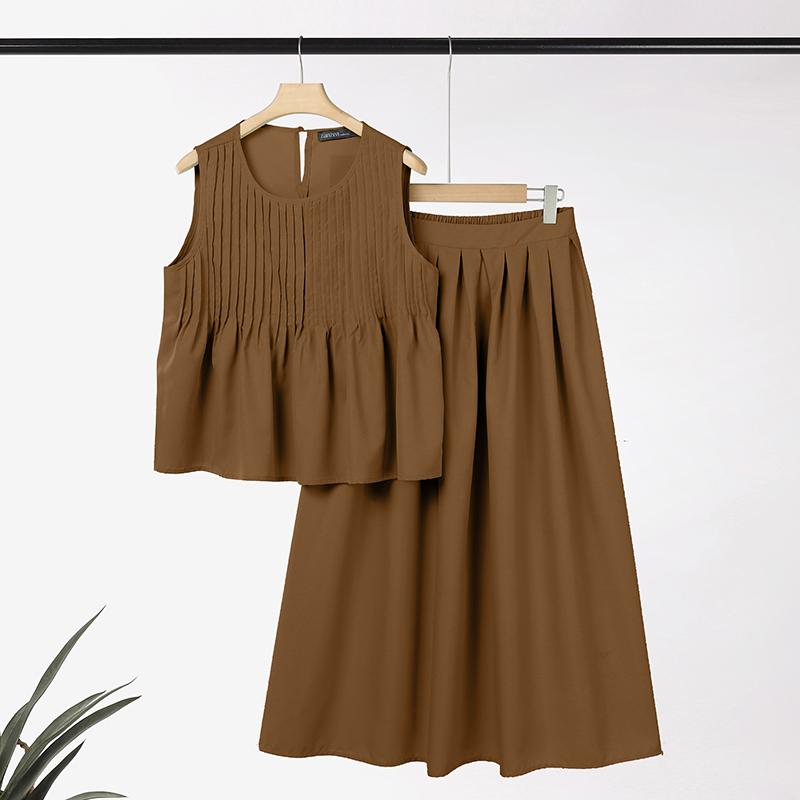ZANZEA Women Summer Tank Tops and Long Skirts Casual Two Piece Suit Sets