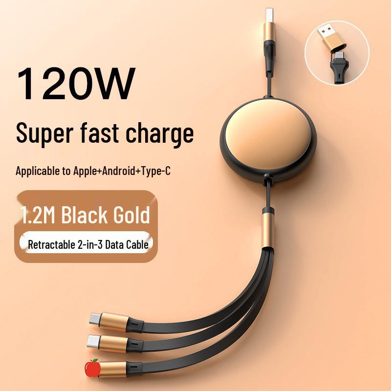 100W Retractable 3-in-1 Fast Charging Cable with Custom Logo
