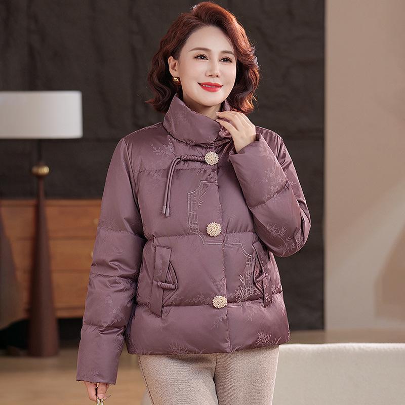 Chic Winter Down Jacket for Middle-Aged and Elderly Women, 90% Down, Short Fit for Petite Moms.