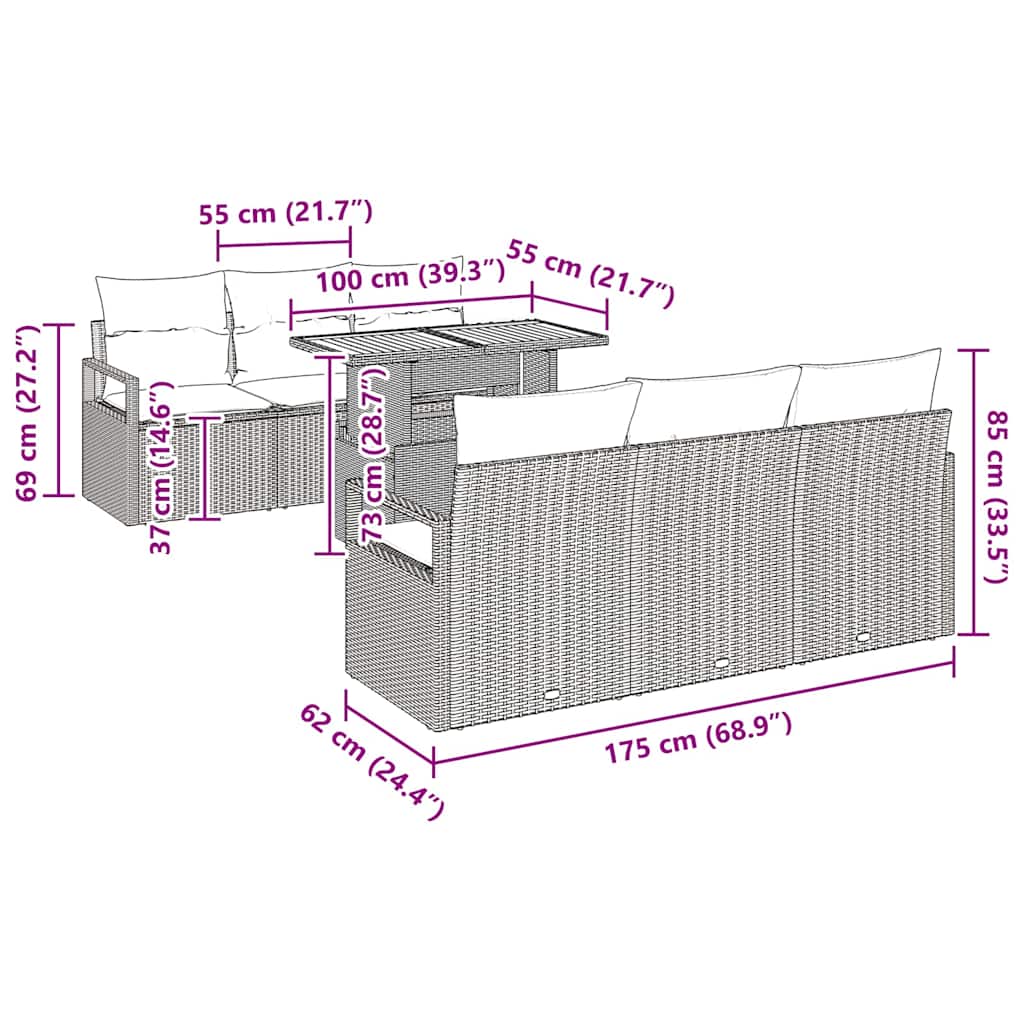 Garden Sofa Set with Storage 7 Pcs Grey Poly Rattan