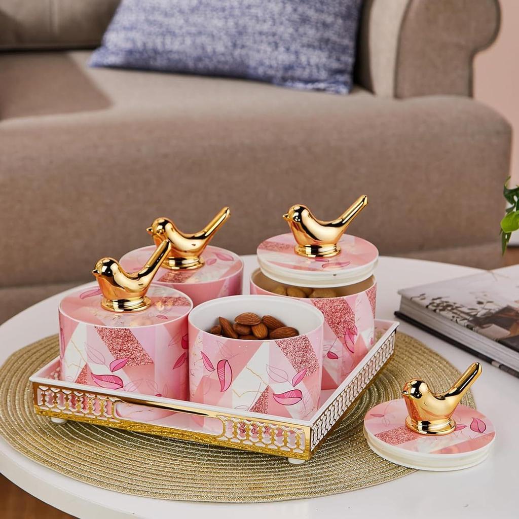 Set With Serving Tray & Lid | Plastic Dry Food Storage Box I Gifting Set I Multi-Purpose Box I Serving Set 500 ML, Set of 4, Pink