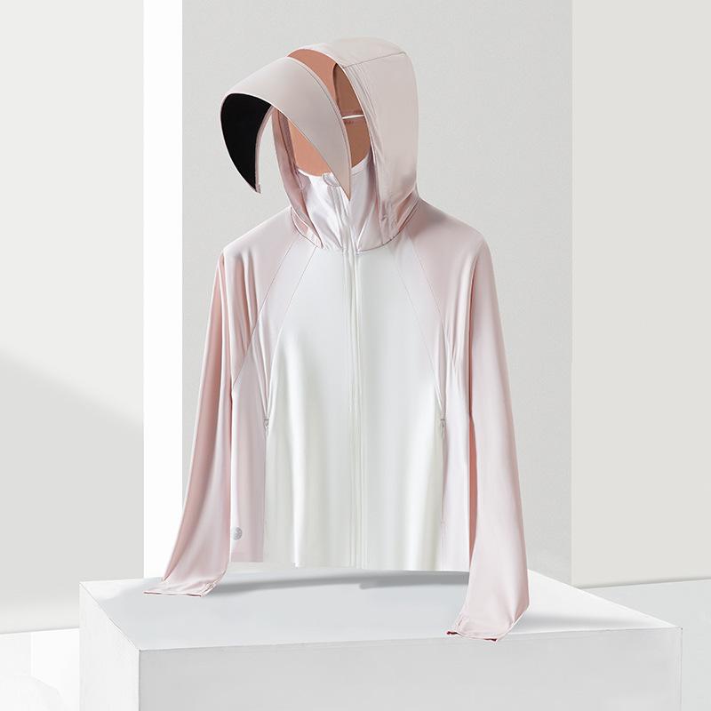 UPF100 + summer sunscreen clothing women's ice silk breathable vinyl large brim removable UV protection ice feeling sunscreen