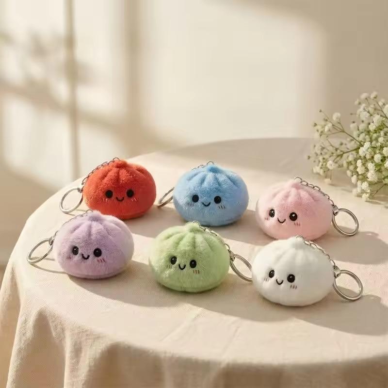 Plush Dumpling Squishy Keychain Soft Fluff Stuffed Buns Keyrings Fun Stress Relieve Pendent Relaxing Gifts
