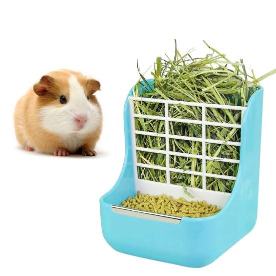 2 in 1 Rabbit Guinea Pig Chinchilla Hay Grass Feeder Rack Pet Food Feeding Bowl