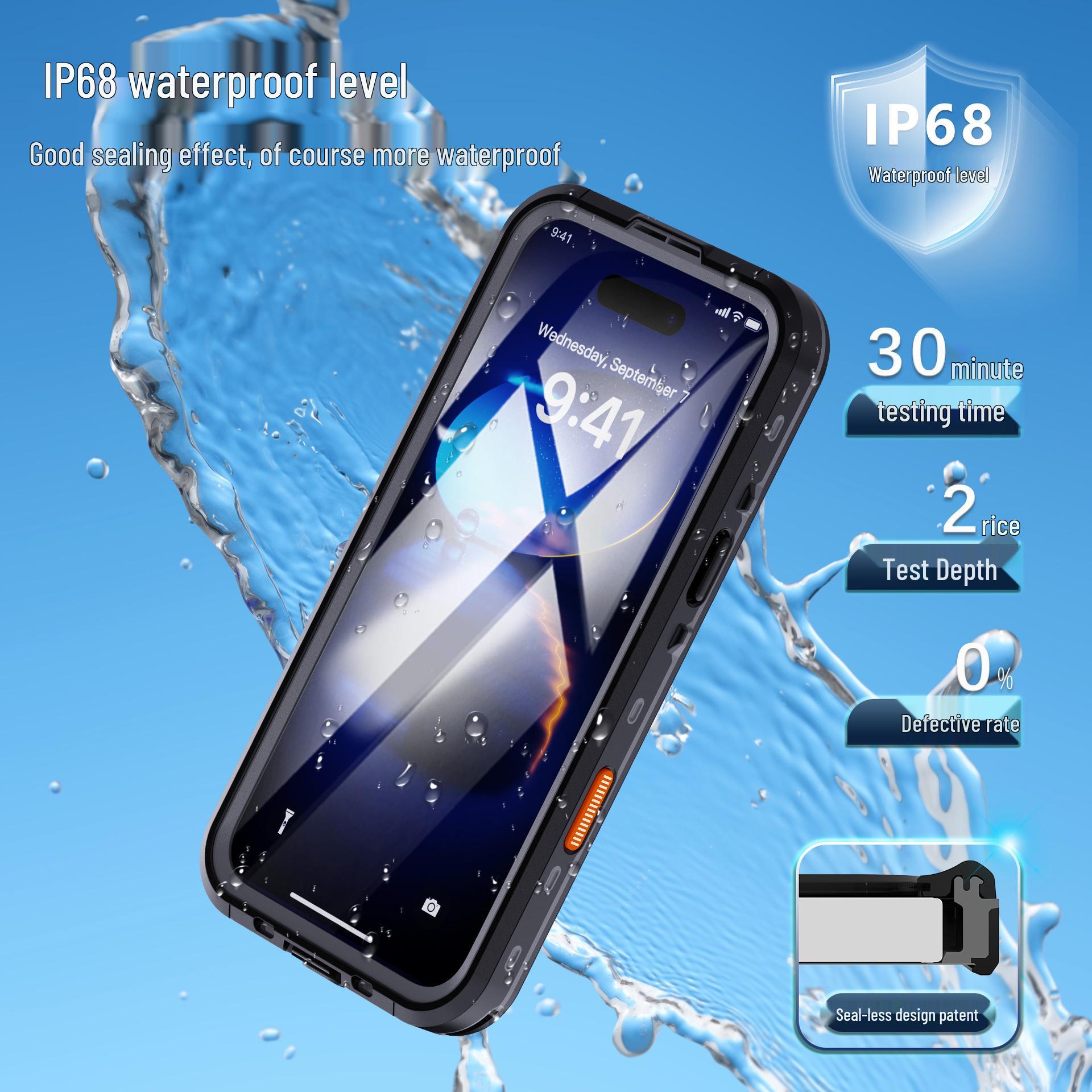 Rote Paprika Wasserdichte Magnetische Tauchhülle für iPhone 16/17 Pro Max iPhone 15 Plus schwarz