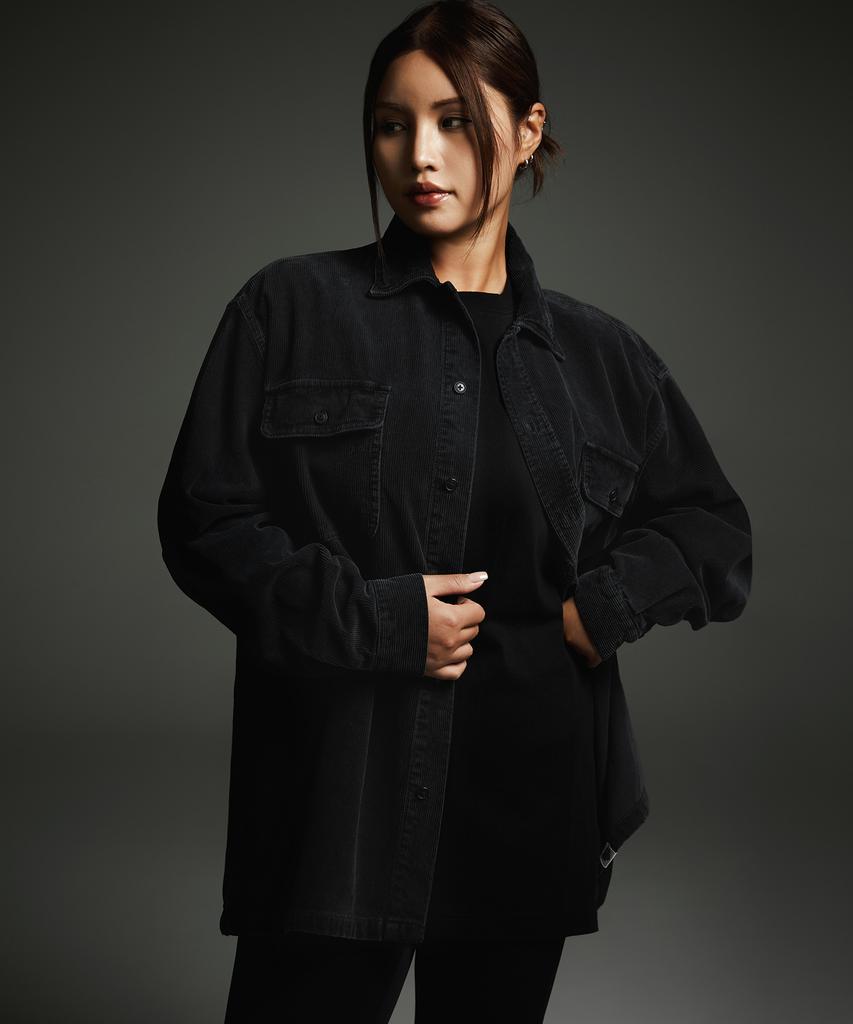 BOOVOOM [Plus Size] Ink Shade Washed Corduroy Shirt