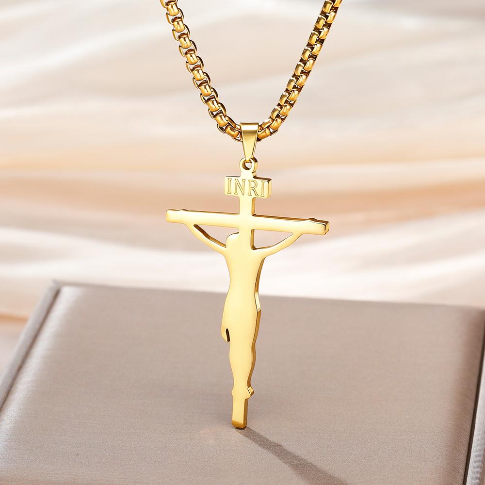 Dawapara INRI Crucifix Jesus Cross Pendant Necklace Christian Catholic Men Faith Necklace Stainless Steel Jewelry