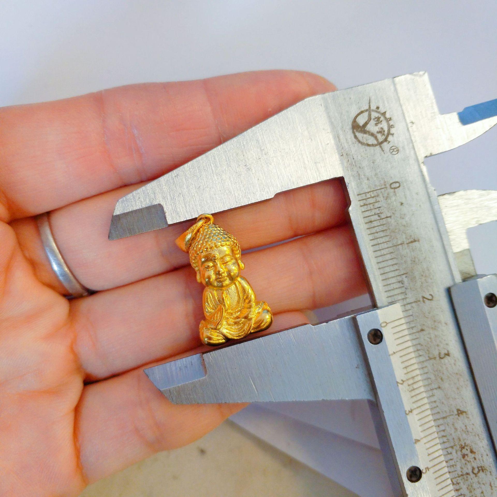 

Vietnam Gilt Brass Maitreya Buddha Pendant Necklace - Unisex Sand Gold Jewelry