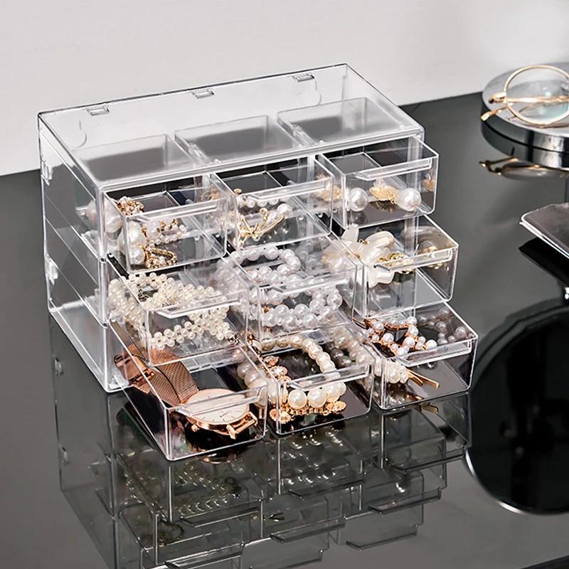 Jewelry Organizer Desktop Storage Box Transparent Drawer Shelf Stationary Hair Decoration Box Stacked Organizer Case