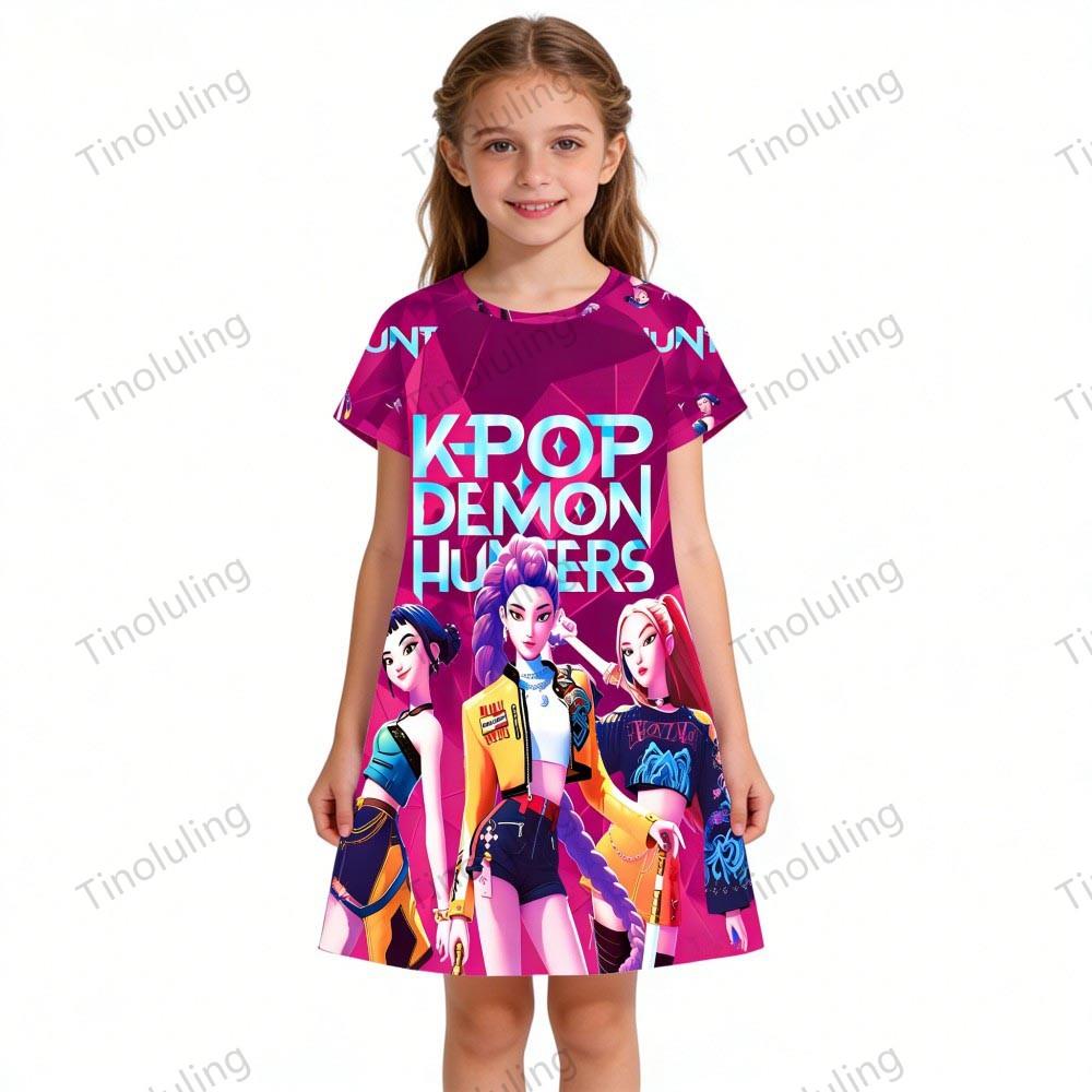 Girls Night Dress Kids Toddler 3 4 5 6 7 8 9 10 11 12 Years Kpop Demon Hunters Summer Short Sleeve Little Girl Nightgown Pajamas