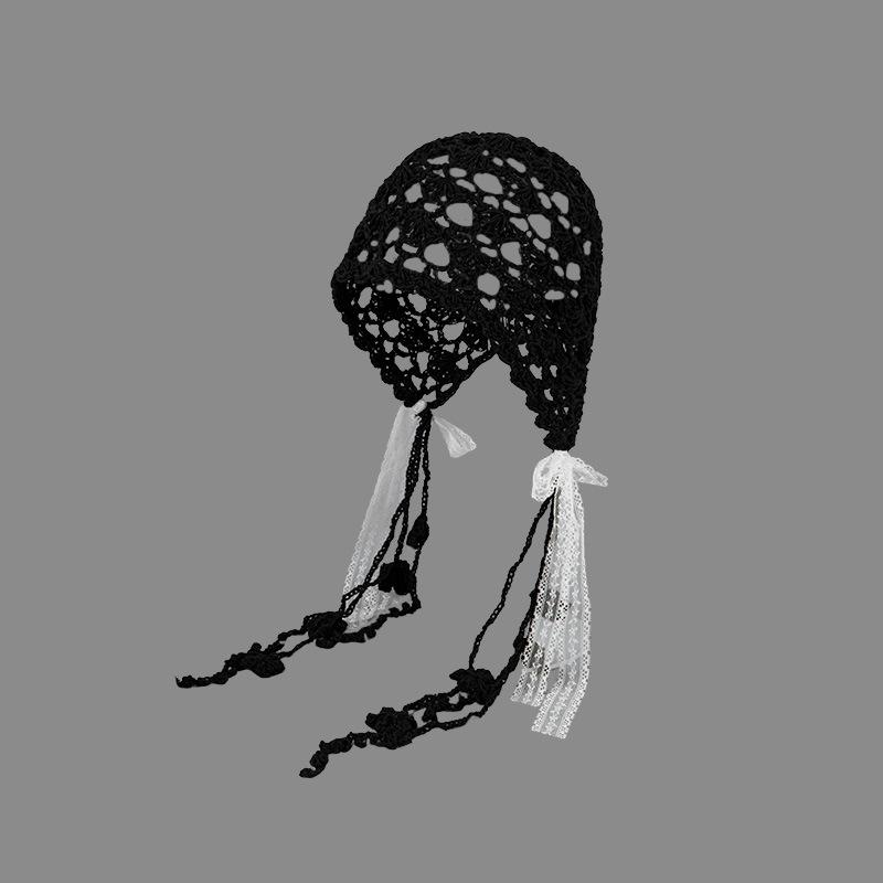 

Летняя ажурная дышащая шапка из вязаной шерсти с кисточками, ручной вязки, кружевная повязка на голову с бантом, шапка для женщин