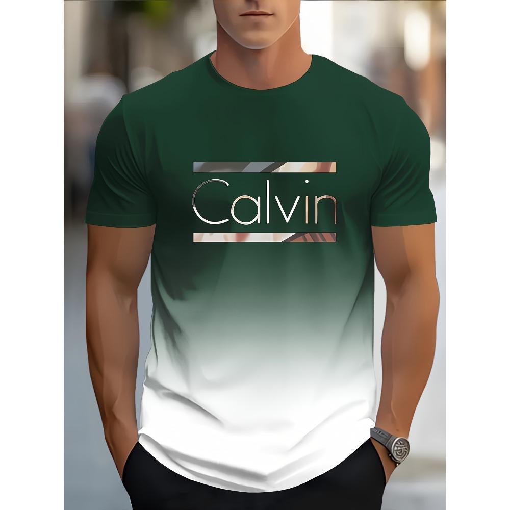 Farbverlauf Cavell Letter Print Herren T-Shirt Sommer Freizeit Sport Herren Top Mode Atmungsaktiv Outdoor Kurzarm T-Shirt