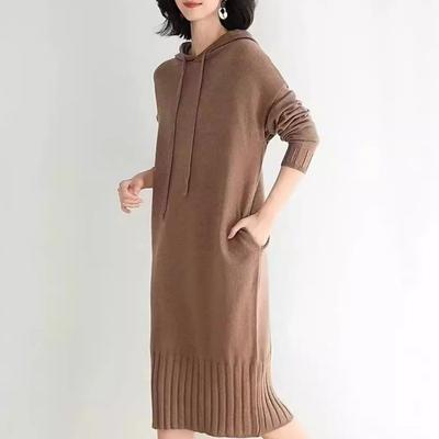 Long Sweater Skirt Women's Loose Lazy Hooded Knee Knitted Dress Autumn and Winter New Casual Fashion Sweater Skirt