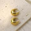 Titanium Steel U-Shaped Earrings Hollow Personalized Fashion Non-Fading Earrings Gold Girls Round Personality Trend