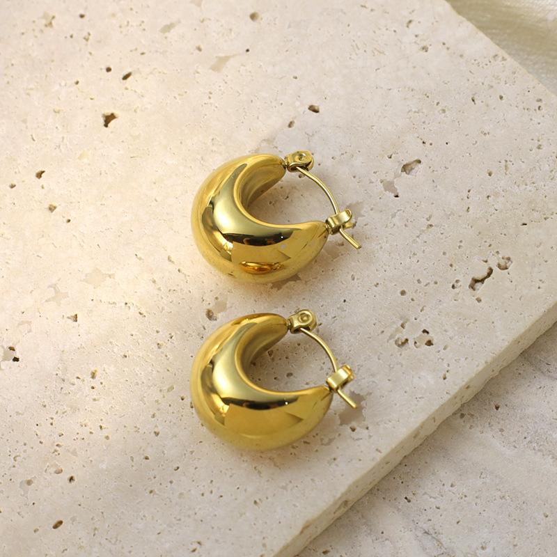 Titanium Steel U-Shaped Earrings Hollow Personalized Fashion Non-Fading Earrings Gold Girls Round Personality Trend