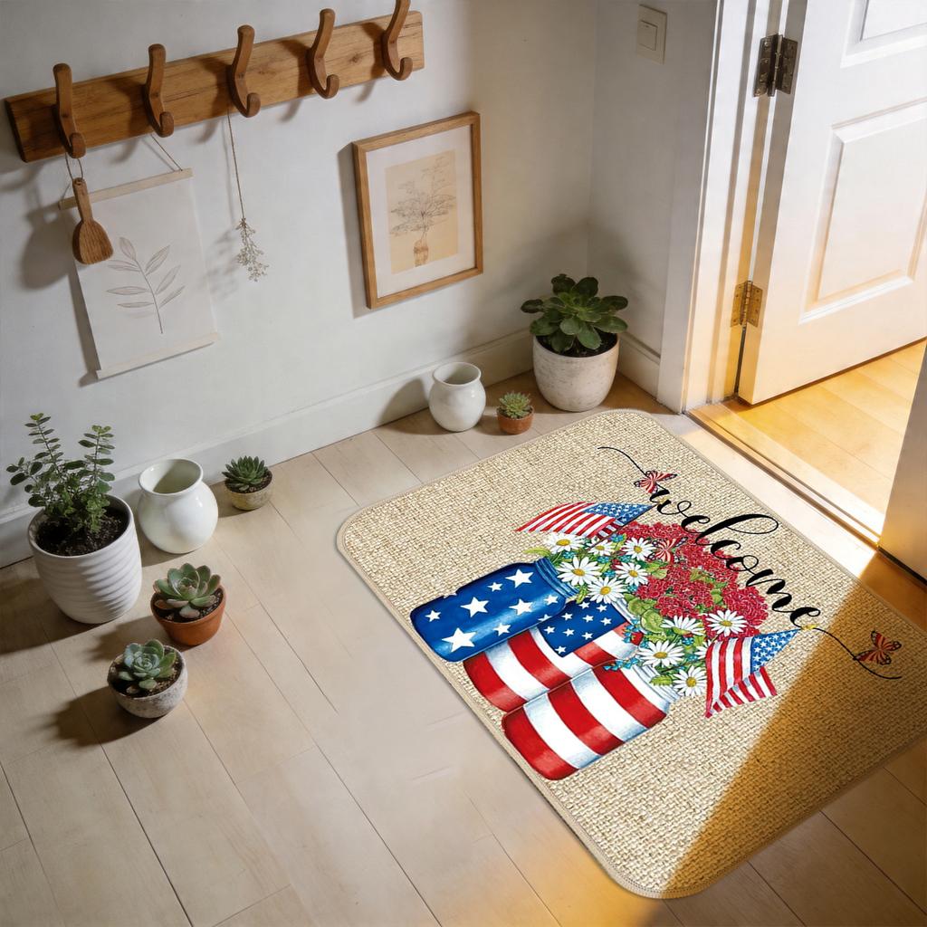 Independence Day Welcome Doormat 40x60cm Durable Entryway Mat Non Slip Indoor Outdoor Mat for Home Entrance Holiday Decoration Patriotic Theme