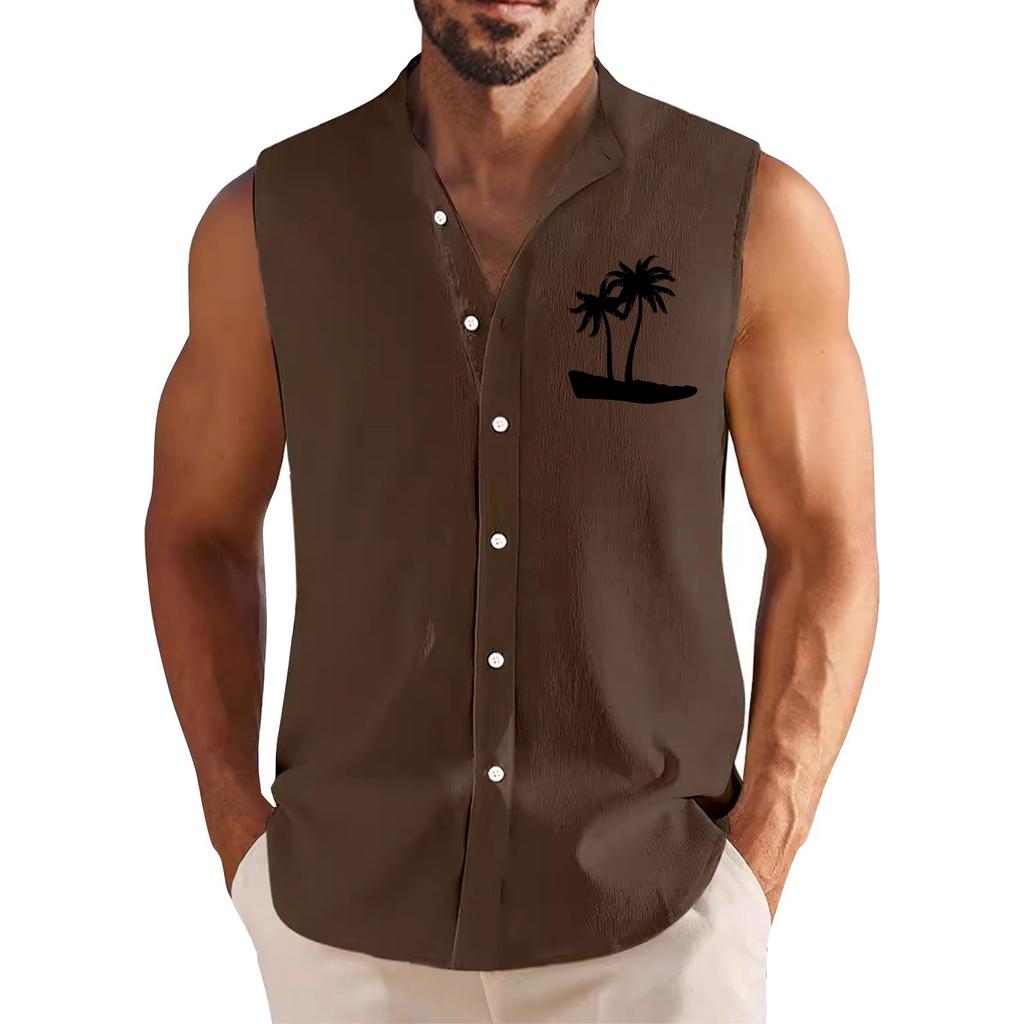 Men's Summer Casual Fashion Hawaiian Printed Sleeveless Button-Down Shirt