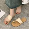 Flat bottom comfortable one word with cool slippers women's summer wear 2025 new Korean fashion metal buckle cover toe slippers