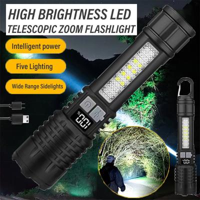 Super Bright LED Flashlight TYPE-C Rechargeable Flash Light with COB Side Light Powerful Torch for Outdoor Camping Fishing