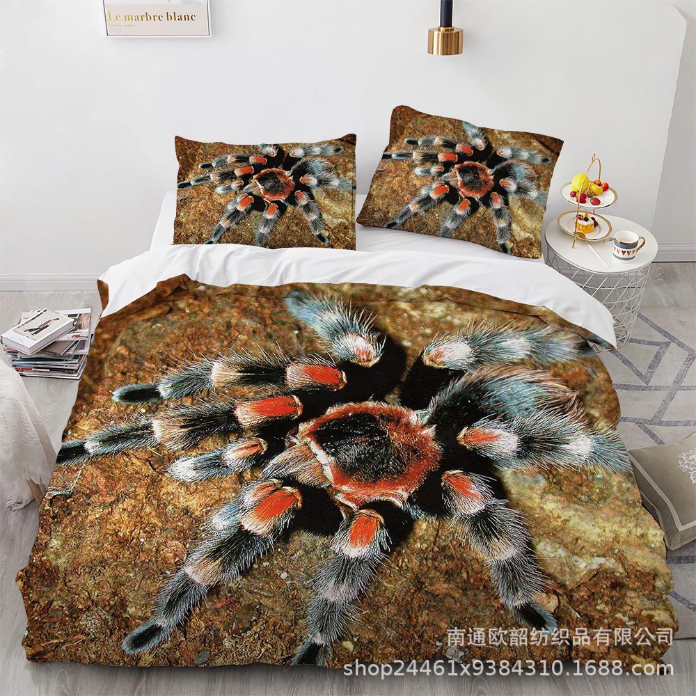 Spider Quilt Set Three-Piece Polyester 90G Abraded 3D Digital Four-Piece Bedding Set
