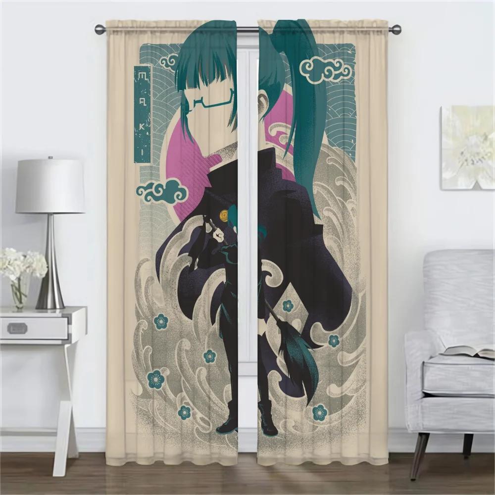 Anti-mosquito Curtains for Living Room Jujutsu Kaisen Home Interior Curtains 2 Pieces Tulle for Bedroom Halloween Decoration