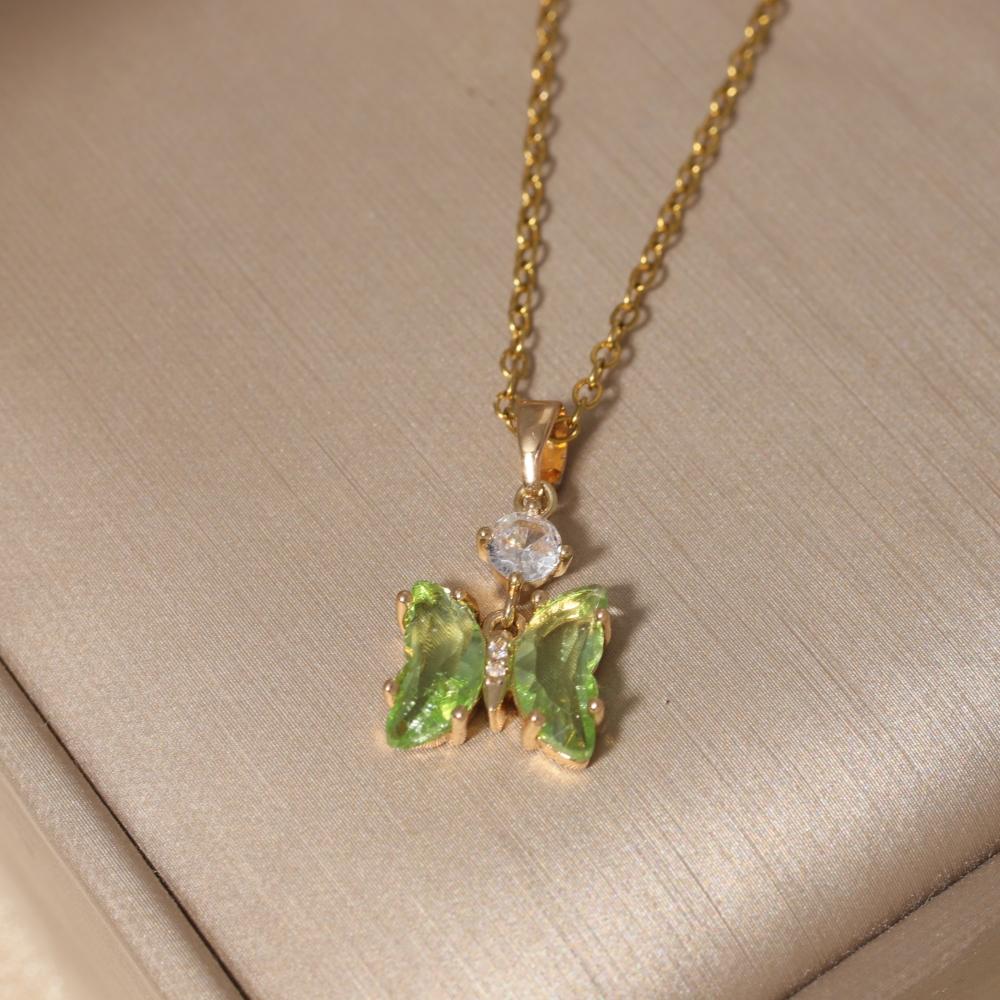 Butterfly Shape Pendant Necklace for Women Golden Stainless Steel Clavicle Chain Wedding Party Daily Wear Jewelry Accessories