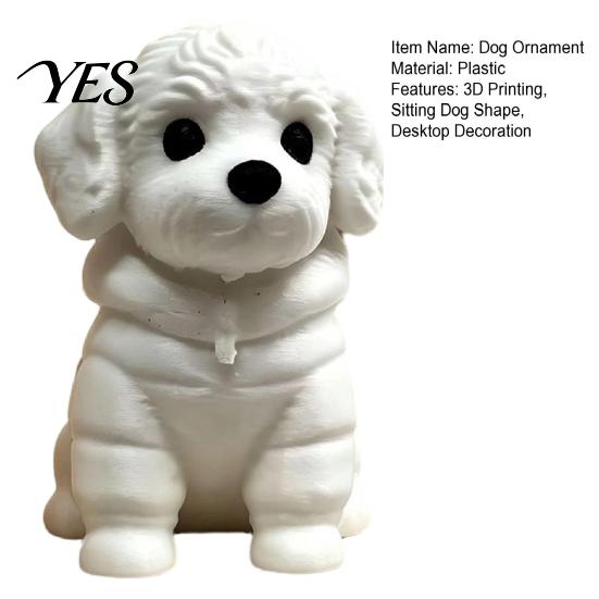 Small Dog Figurine 3D Printed Sitting Figurine, Mini White Statue for Desk Retro Ornament Decor, Modern Animal Shape Home Office Bookshelf Minimalist