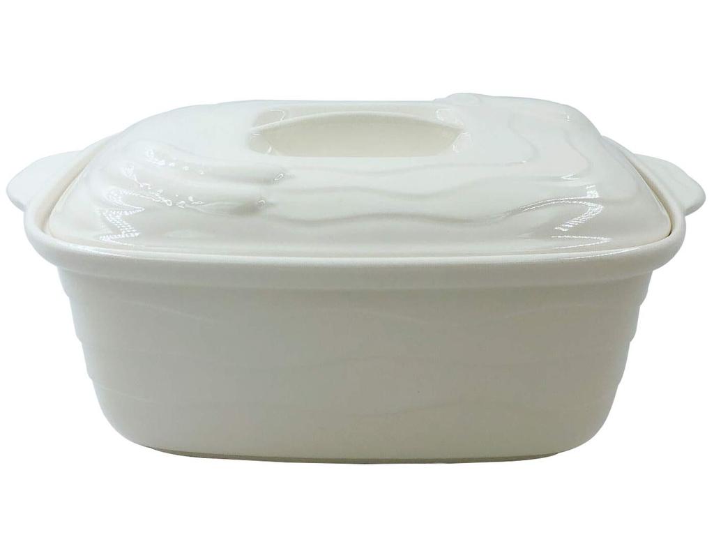White pickle bowl with drainer, made in Japan, refrigerator safe