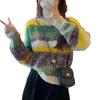 New color matching top autumn and winter loose round neck knitted bottoming shirt rainbow strip pullover sweater women