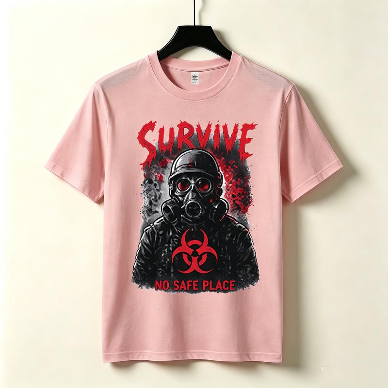 Survive Gas Mask Biohazard Tshirt Zombie Apocalypse Horror Graphic Dark Grunge Streetwear Black White Navy Casual Top Harajuku