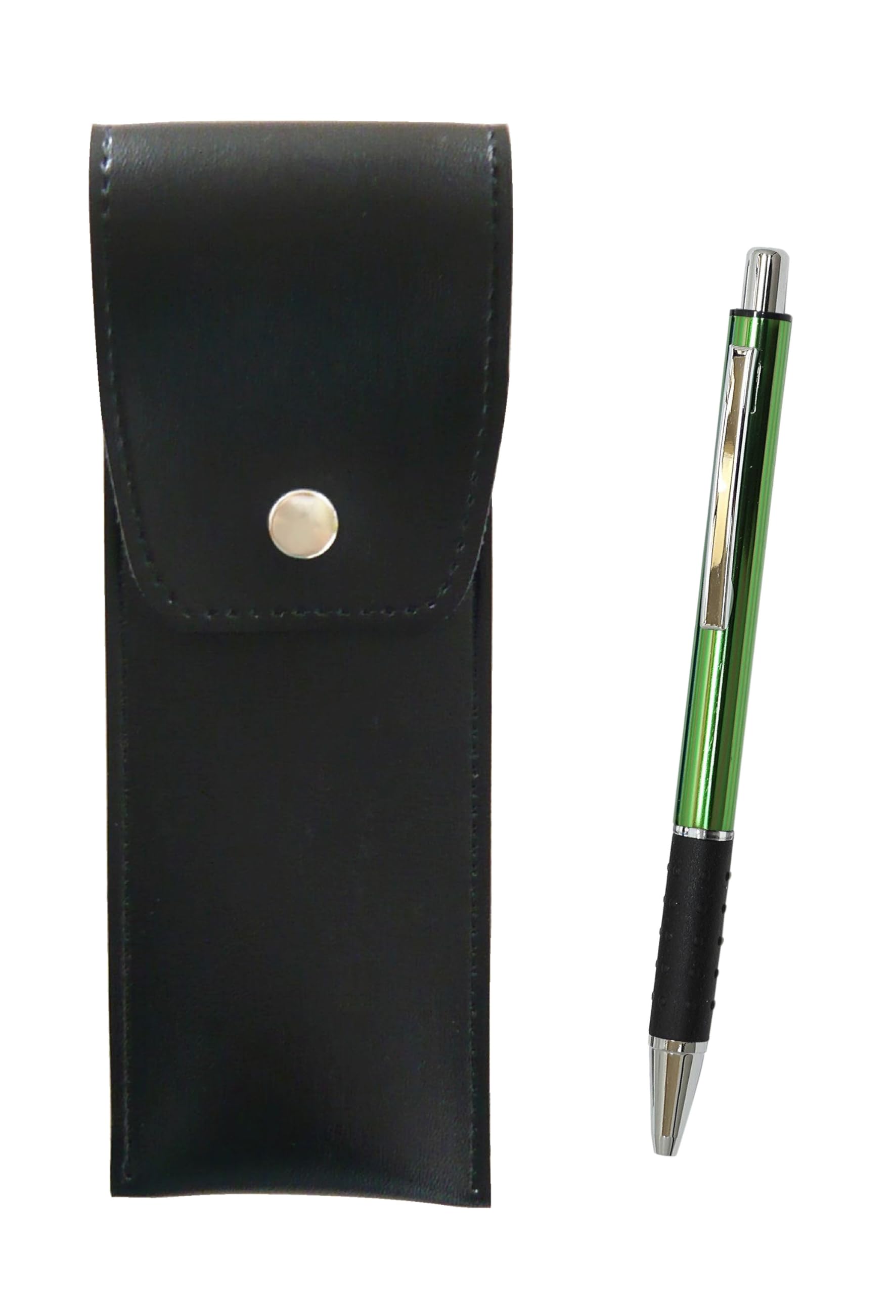 

Round button style Japanese pen case black metal pitch grip ballpoint pen set green 5 pack & T23-BRS-B-WZ2067BP-G-5