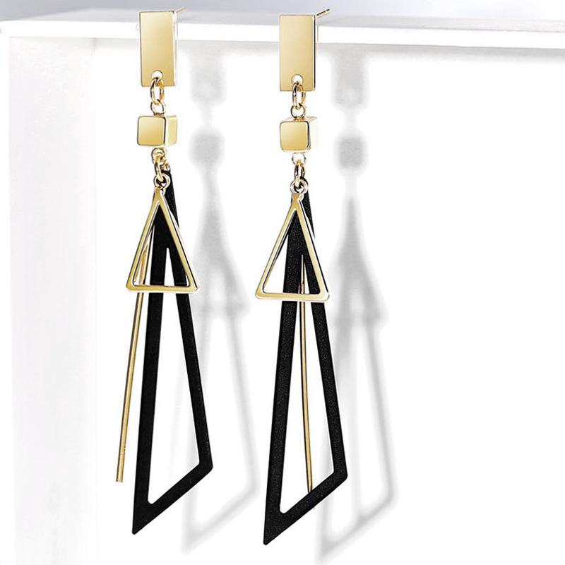Boho Triangle Hang Earrings for Women Pink Green Hollow Geometric Statement Tassel Earrings Elegant Party Ear Jewelry