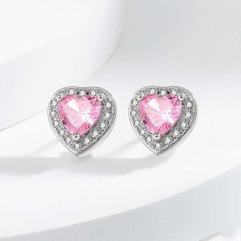 European & American Pink Heart-Shaped Jewelry Set: Women's Ring, Necklace & Earrings