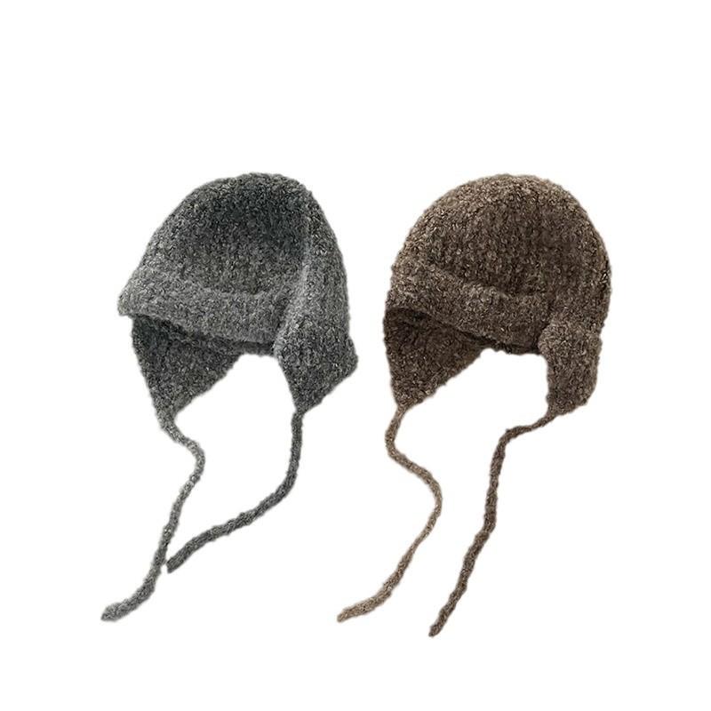 Niche Korean Style Gradient Wool Knitted Flying Hat Women's Autumn and Winter Warm Ear Protection Braided Lei Feng Hat Woolen Hat