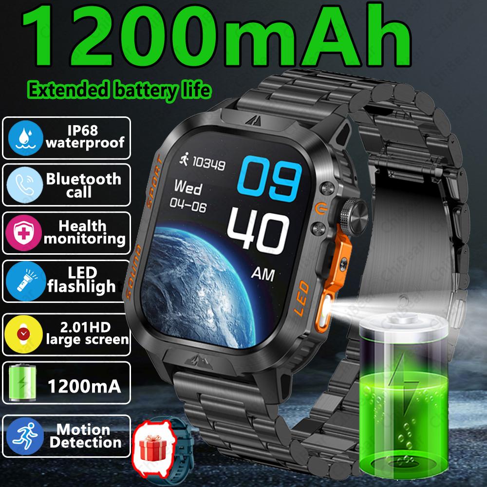 New Outdoor Sports SmartWatch Compass Sleep Monitoring LED Flashlight Heart Rate Blood Oxygen Bluetooth Call Smart Watch Men