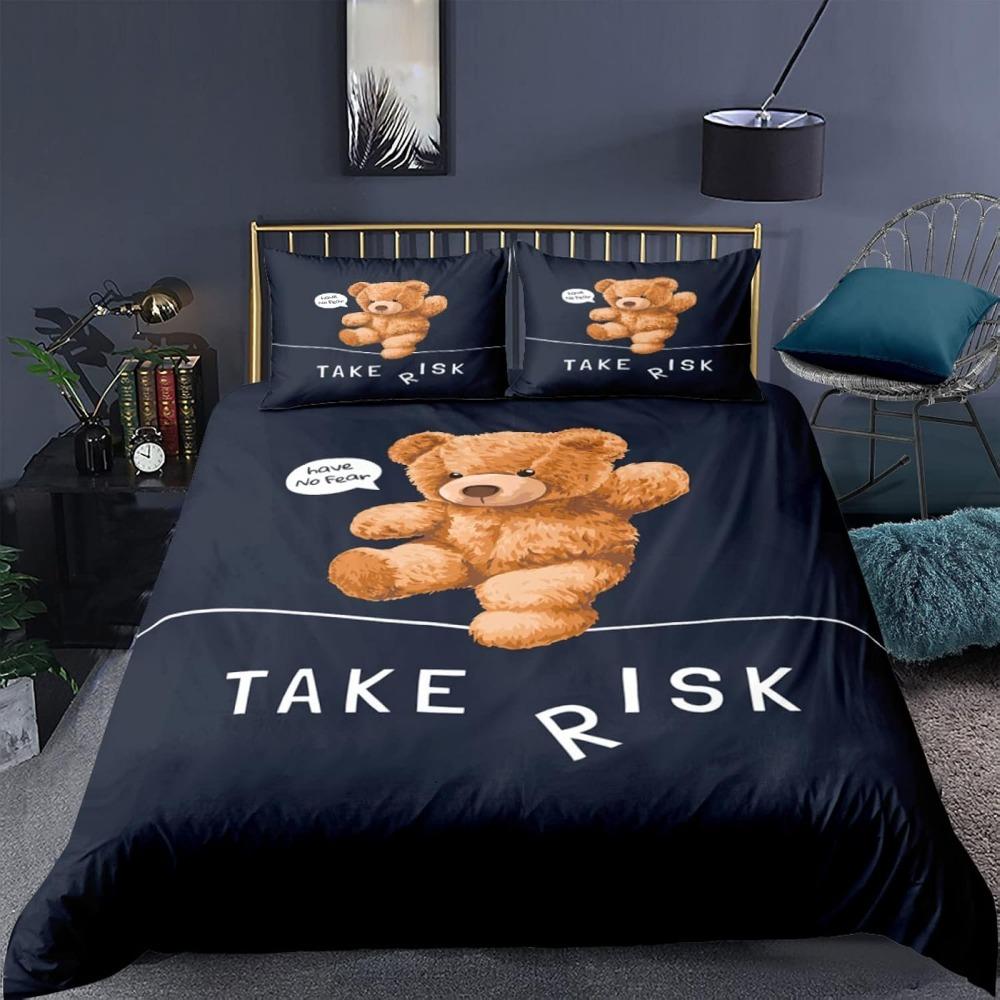 Cute Teddy Bearduvet cover for boys and girls, adult room decoration, bedding microfiber bed cover 3-piece set, bedroom decorati